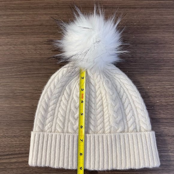 *GIFT IDEA* NORDSTROM CASHMERE CABLE KNIT BEANIE WITH FAUX FUR POM POM IVORY main image 4